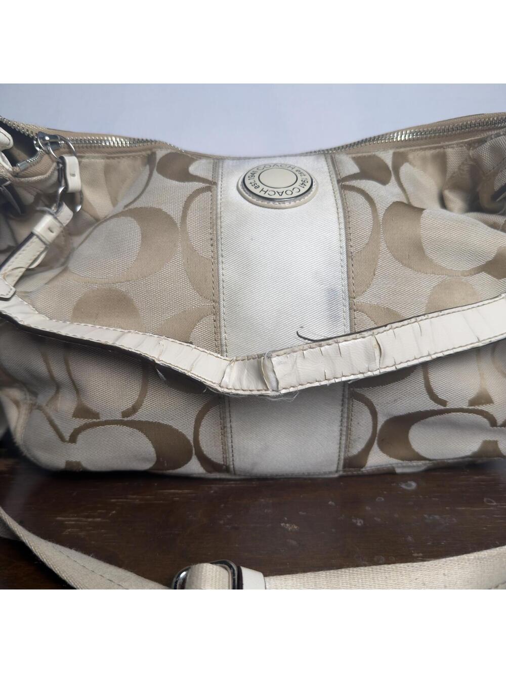 Coach Signature Monogram Hobo Bag Tan White Y2K Shoulder Bag F19281 - Picture 4 of 8